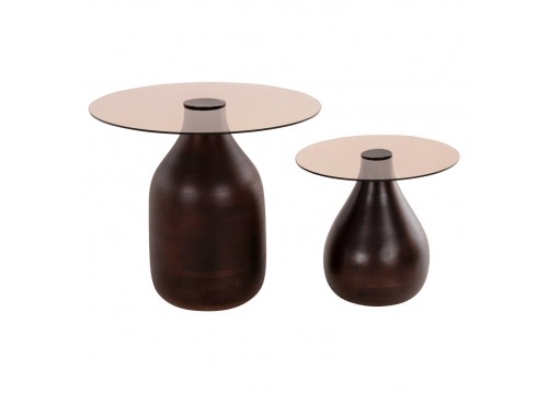 ΒΟΗΘΗΤΙΚΑ ΤΡΑΠΕΖΑΚΙΑ 2ΤΜΧ CHANG HM9668 ΞΥΛΟ MANGO-ΓΥΑΛΙ TOP Φ55x49,5Υ & Φ40x36,5Υεκ.