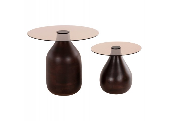 ΒΟΗΘΗΤΙΚΑ ΤΡΑΠΕΖΑΚΙΑ 2ΤΜΧ CHANG HM9668 ΞΥΛΟ MANGO-ΓΥΑΛΙ TOP Φ55x49,5Υ & Φ40x36,5Υεκ.