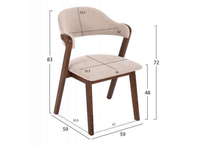 ΚΑΡΕΚΛΑ RIDER HM9734.02 RUBBERWOOD ΣΕ ΚΑΡΥΔΙ-ΥΦΑΣΜΑ ΕΚΡΟΥ 59x59x83Yεκ.