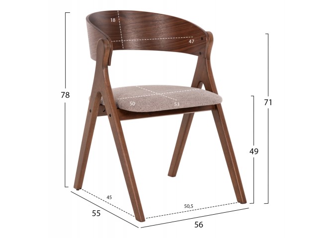 ΚΑΡΕΚΛΑ NEKKER HM9739.01 RUBBERWOOD ΣΕ ΚΑΡΥΔΙ-ΓΚΡΙ ΥΦΑΣΜΑ ΚΑΘΙΣΜΑ 56x55x78Yεκ.