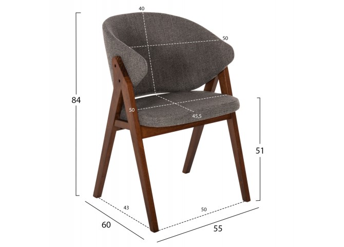 ΚΑΡΕΚΛΑ HANA HM9746.02 RUBBERWOOD ΣΕ ΚΑΡΥΔΙ ΧΡΩΜΑ-ΓΚΡΙ ΥΦΑΣΜΑ 55x60x84Yεκ.