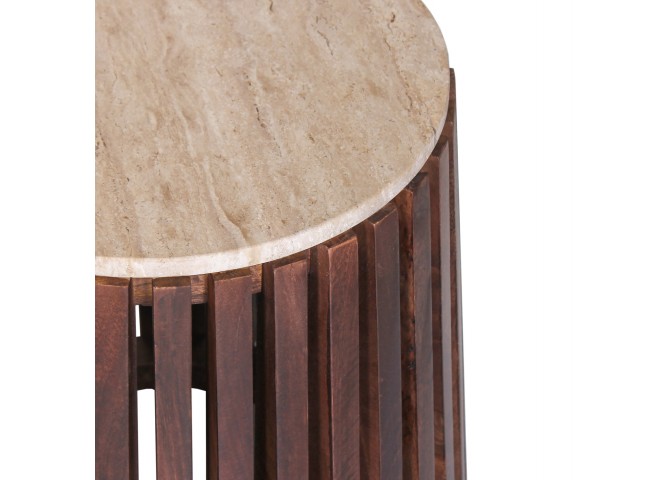 ΒΟΗΘΗΤΙΚΟ ΤΡΑΠΕΖΙ KREST HM9711 ΜΑΣΙΦ ΞΥΛΟ ΑΚΑΚΙΑΣ ΣΕ ΚΑΦΕ-ΤΡΑΒΕΡΤΙΝA Φ50x50Υεκ.