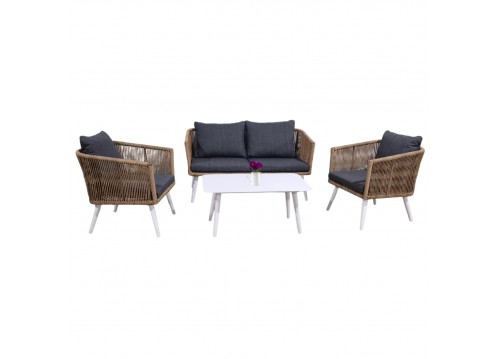 ΣΑΛΟΝΙ ΕΞ.ΧΩΡΟΥ 4ΤΜΧ FREJA HM6057.01 ΑΛΟΥΜ. ΛΕΥΚΟ-PE RATTAN ΜΠΕΖ-ΑΝΘΡΑΚΙ ΜΑΞΙΛΑΡΙΑ
