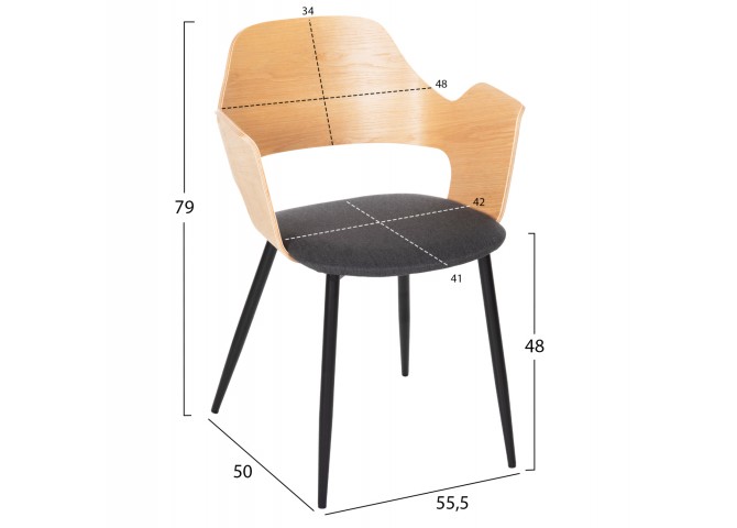 ΚΑΡΕΚΛΑ VELP HM9616.02 ΞΥΛΟ ΣΕ ΦΥΣΙΚΟ-ΓΚΡΙ ΥΦΑΣΜΑ-ΜΑΥΡΑ ΜΕΤΑΛ. ΠΟΔΙΑ 55,5x50x79Υεκ.