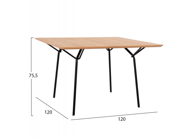 ΤΡΑΠΕΖΙ ΤΡΑΠΕΖΑΡΙΑΣ TRENK HM9614.01 MDF ΜΕ ΚΑΠΛΑΜΑ ΔΡΥΟΣ ΦΥΣΙΚΟ-ΜΑΥΡΟ ΜΕΤΑΛΛΟ 120x120x75Υεκ.