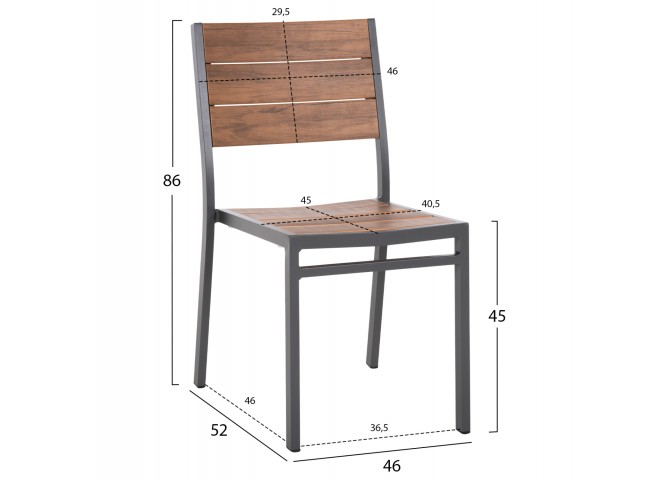 ΚΑΡΕΚΛΑ ΑΛΟΥΜΙΝΙΟΥ SAGA HM6063.02 ΣΚΟΥΡΟ ΓΚΡΙ ΜΕ POLYWOOD 46x52x86Υεκ.