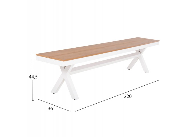 ΠΑΓΚΑΚΙ ΑΛΟΥΜΙΝΙΟΥ TAWNEE HM6040.02 ΛΕΥΚΟ-POLYWOOD ΚΑΘΙΣΜΑ ΦΥΣΙΚΟ 220x36x44,5Υεκ.