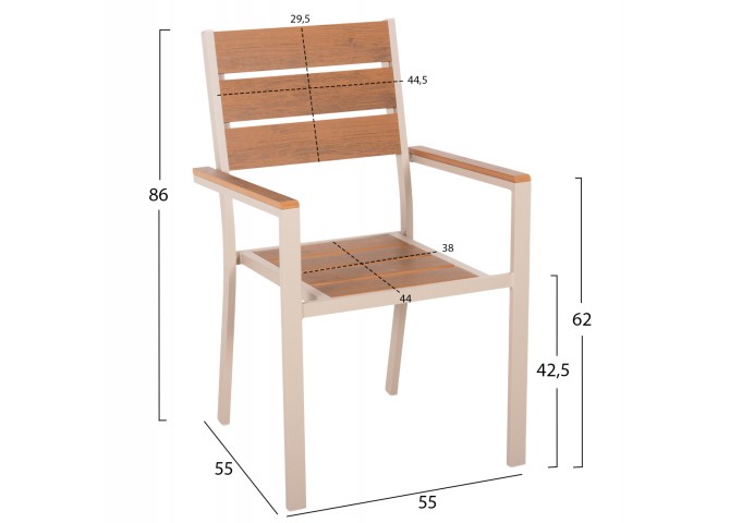 ΠΟΛΥΘΡΟΝΑ ΑΛΟΥΜΙΝΙΟΥ SAGA HM5981.04 ΣΑΜΠΑΝΙ-POLYWOOD ΣΕ ΦΥΣΙΚΟ 55x55x86Υεκ.