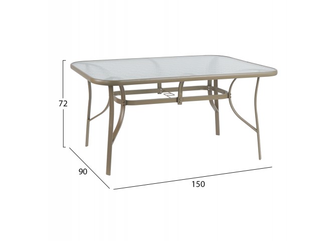 ΤΡΑΠΕΖΙ BRUNO 150X90Χ72Υεκ. ΜΕΤΑΛΛΙΚΟ ΣΑΜΠΑΝΙ ΜΕ ΓΥΑΛΙΝΗ ΕΠΙΦΑΝΕΙΑ HM5145.04