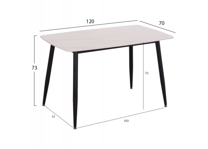 ΤΡΑΠΕΖΙ RAVEN HM9854.01 ΚΕΡΑΜΙΚΟ TOP ΛΕΥΚΟ ΜΑΡΜΑΡΟ-ΜΑΥΡΟ ΜΕΤΑΛΛΟ 117,5x67,5x76Υεκ.