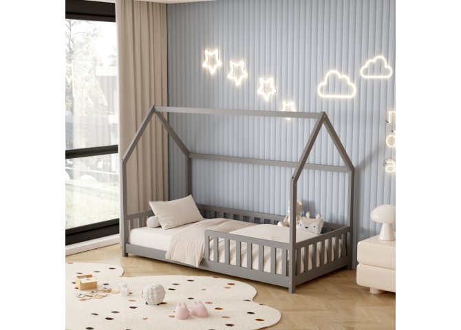 ΚΡΕΒΑΤΙ ΠΑΙΔΙΚΟ ΜΕ ΚΑΓΚΕΛΑ PHYLLIS HM679.05 τ.MONTESSORI ΞΥΛΟ ΠΕΥΚΟ ΓΚΡΙ-190x90εκ.