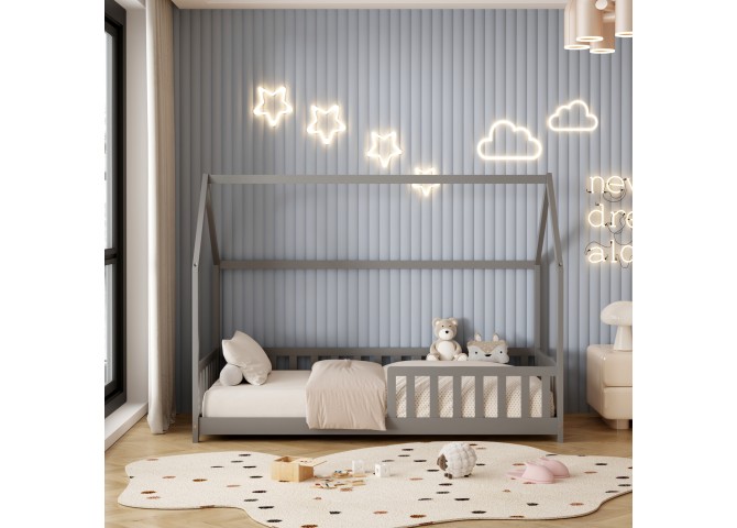 ΚΡΕΒΑΤΙ ΠΑΙΔΙΚΟ ΜΕ ΚΑΓΚΕΛΑ PHYLLIS HM679.05 τ.MONTESSORI ΞΥΛΟ ΠΕΥΚΟ ΓΚΡΙ-190x90εκ.