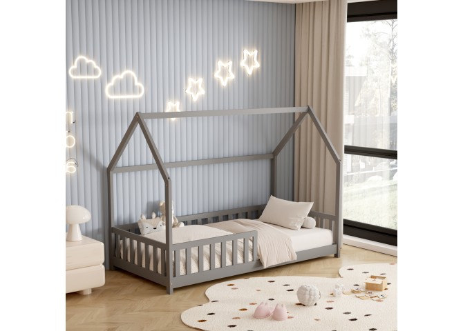 ΚΡΕΒΑΤΙ ΠΑΙΔΙΚΟ ΜΕ ΚΑΓΚΕΛΑ PHYLLIS HM679.05 τ.MONTESSORI ΞΥΛΟ ΠΕΥΚΟ ΓΚΡΙ-190x90εκ.