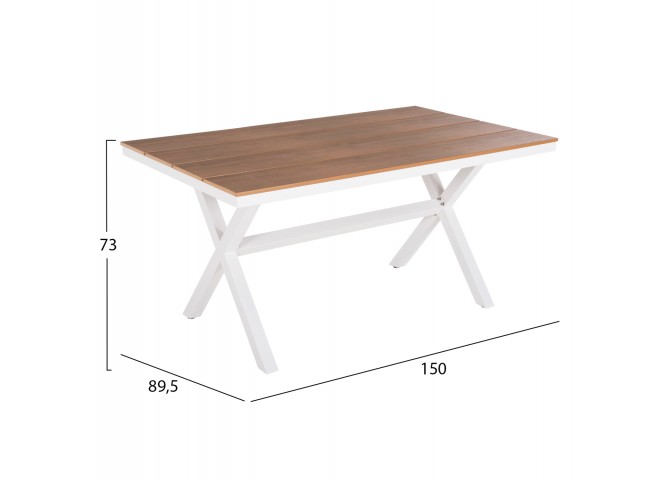 ΤΡΑΠΕΖΙ ΑΛΟΥΜΙΝΙΟΥ ΟΡΘΟΓΩΝΙΟ TAWNEE HM6037.02 ΛΕΥΚΟ-POLYWOOD ΦΥΣΙΚΟ 150x89,5x73Υεκ