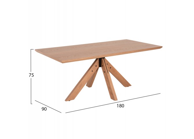 ΤΡΑΠΕΖΙ PAOLO HM9853 MDF ΜΕ ΚΑΠΛΑΜΑ ΦΡΑΞΙΝΟΥ-ΠΟΔΙΑ RUBBERWOOD-ΦΥΣΙΚΟ 180x90x75Yεκ