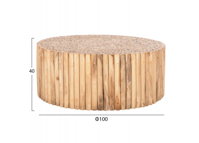 ΤΡΑΠΕΖΙ ΣΑΛΟΝΙΟΥ ΣΤΡΟΓΓΥΛΟ COOTER HM9862 ΚΛΑΔΙΑ TEAK-ΦΥΣΙΚΟ Φ100x40Υεκ.