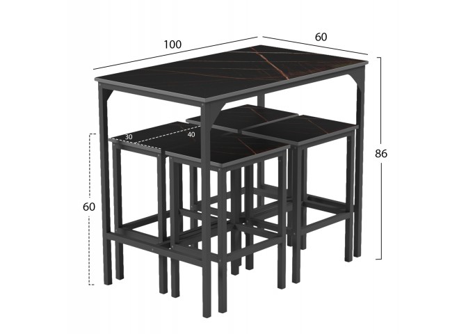 ΣΕΤ ΤΡΑΠΕΖΑΡΙΑ ΜΠΑΡ 5ΤΜΧ BOXY HM9882.13 ΜΑΥΡΟ ΜΕΤΑΛΛΟ-ΜΕΛΑΜΙΝΗ ΜΑΥΡΟ ΜΑΡΜΑΡΟ