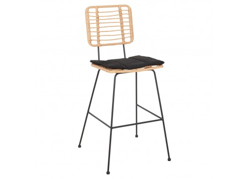 ΣΚΑΜΠΟ ΜΠΑΡ ALLEGRA HM5455.11 ΜΕΤΑΛΛΟ&ΜΑΞΙΛΑΡΙ ΜΑΥΡΟ-WICKER ΜΠΕΖ 56x59x116,5Υεκ.