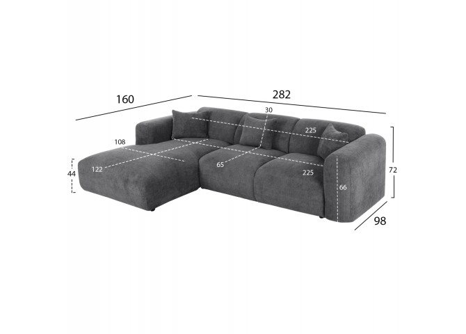 ΚΑΝΑΠΕΣ ΓΩΝΙΑ (ΑΡΙΣΤΕΡΗ) BRICKEN HM3275.04L ΑΝΘΡΑΚΙ ΥΦΑΣΜΑ 110-282x98-160x72Υεκ.