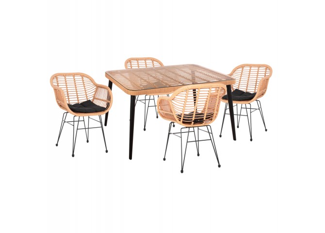 ΣΕΤ 5ΤΜΧ ALLEGRA WICKER ΜΕ ΤΡΑΠΕΖΙ 139,5x79,5x73Υ ΜΠΕΖ & ΜΑΥΡΟ ΧΡΩΜΑ HM21027