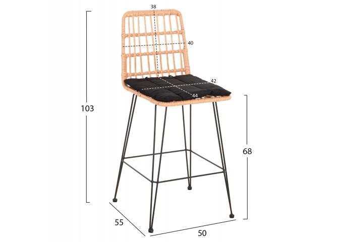 ΣΚΑΜΠΟ ΜΕΣ.ΥΨΟΥΣ ALLEGRA HM5643.11 ΜΕΤΑΛΛΟ&ΜΑΞΙΛΑΡΙ ΜΑΥΡΟ-WICKER ΜΠΕΖ 50x55x103Υεκ.