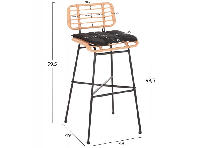 ΣΚΑΜΠΟ ΜΠΑΡ ΨΗΛΟ ALLEGRA HM5708.11 ΜΕΤΑΛΛΟ&ΜΑΞΙΛΑΡΙ ΜΑΥΡΟ-WICKER ΜΠΕΖ 48x49x99,5Υεκ.