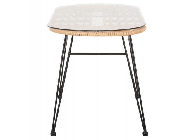 ΤΡΑΠΕΖΙ ΟΒΑΛ ΧΑΜΗΛΟ ALLEGRA HM5695.11 ΜΠΕΖ WICKER-ΜΑΥΡΟ ΜΕΤΑΛΛΟ 100x45x51,5Υεκ.