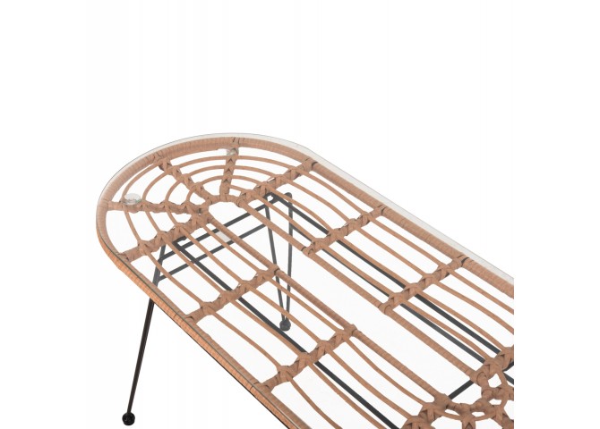 ΤΡΑΠΕΖΙ ΟΒΑΛ ΧΑΜΗΛΟ ALLEGRA HM5695.11 ΜΠΕΖ WICKER-ΜΑΥΡΟ ΜΕΤΑΛΛΟ 100x45x51,5Υεκ.