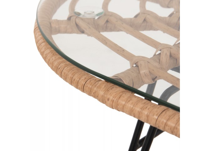 ΤΡΑΠΕΖΙ ΟΒΑΛ ΧΑΜΗΛΟ ALLEGRA HM5695.11 ΜΠΕΖ WICKER-ΜΑΥΡΟ ΜΕΤΑΛΛΟ 100x45x51,5Υεκ.