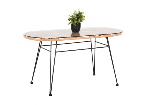 ΤΡΑΠΕΖΙ ΟΒΑΛ ΧΑΜΗΛΟ ALLEGRA HM5695.11 ΜΠΕΖ WICKER-ΜΑΥΡΟ ΜΕΤΑΛΛΟ 100x45x51,5Υεκ.