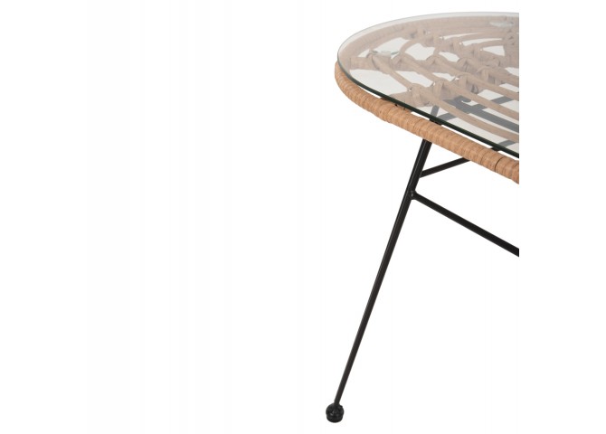 ΤΡΑΠΕΖΙ ΟΒΑΛ ΧΑΜΗΛΟ ALLEGRA HM5695.11 ΜΠΕΖ WICKER-ΜΑΥΡΟ ΜΕΤΑΛΛΟ 100x45x51,5Υεκ.