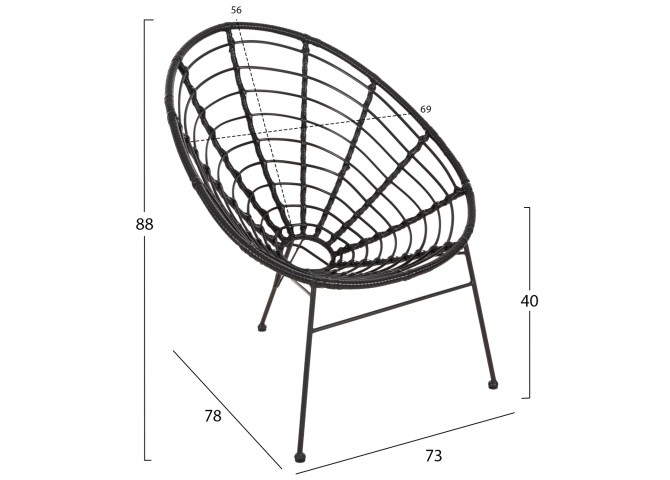 ΠΟΛΥΘΡΟΝΑ ΤΥΠΟΥ ΦΩΛΙΑ ΜΕΤΑΛΛΙΚΗ ALLEGRA HM5458.12 ΜΕ WICKER-ΜΑΥΡΟ 73x78x88Υεκ.