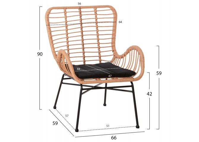 ΠΟΛΥΘΡΟΝΑ ΣΤΥΛ ΜΠΕΡΖΕΡΑΣ ALLEGRA HM5704.11 P.E.RATTAN ΜΠΕΖ-ΜΑΥΡΟ ΜΕΤΑΛΛΟ 66x59x90Υεκ.