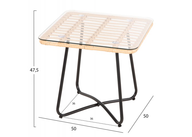 ΤΡΑΠΕΖΑΚΙ GERRY HM5717.11 ΜΕ WICKER ΜΠΕΖ-ΜΑΥΡΟ ΜΕΤΑΛ.ΣΚΕΛΕΤΟ 50x50x47,5Υεκ.