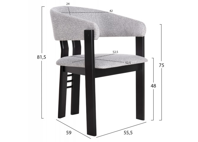 ΚΑΡΕΚΛΑ ZARRA HM9970.02 RUBBERWOOD ΣΕ ΜΑΥΡΟ-ΑΝΟΙΧΤΟ ΓΚΡΙ ΥΦΑΣΜΑ 55,5x59x81,5Υεκ