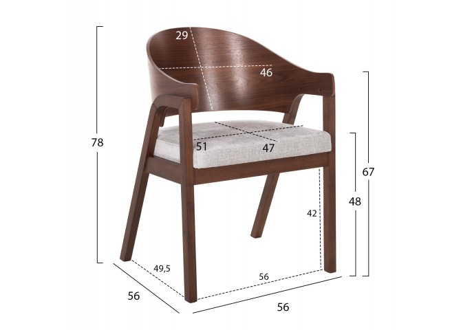 ΚΑΡΕΚΛΑ NERO HM9972 RUBBERWOOD ΣΕ ΚΑΡΥΔΙ-ΓΚΡΙ ΥΦΑΣΜΑ ΚΑΘΙΣΜΑ 56x56x78Yεκ.