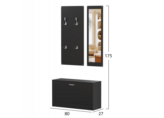 ΣΕΤ ΕΙΣΟΔΟΥ ΜΕ ΚΑΘΡΕΠΤΗ VERN HM2476.02 ΜΕΛΑΜΙΝΗ ΣΕ WENGE 80x27x175Υεκ