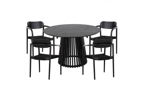 ΣΕΤ ΤΡΑΠΕΖΑΡΙΑΣ 5ΤΜΧ OSLO HM21075.01 ΣΤΡΟΓΓΥΛΟ ΤΡΑΠΕΖΙ Φ120εκ. & 4 ΚΑΡΕΚΛΕΣ-ΜΑΥΡΟ