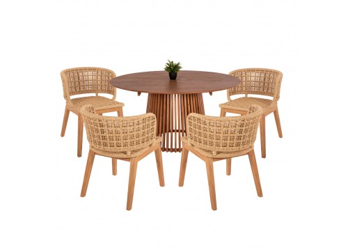 ΣΕΤ ΤΡΑΠΕΖΑΡΙΑΣ 5ΤΜΧ FARLEY HM21076.02 ΣΤΡΟΓΓΥΛΟ ΤΡΑΠΕΖΙ Φ150εκ. & 4 ΚΑΡΕΚΛΕΣ