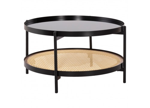 ΤΡΑΠΕΖΙ ΣΑΛΟΝΙΟΥ SEITZ HM18030 ΓΥΑΛΙ TOP-ΜΕΤΑΛΛΟ-RATTAN ΣΕ ΦΥΣΙΚΟ Φ80x45Υεκ.