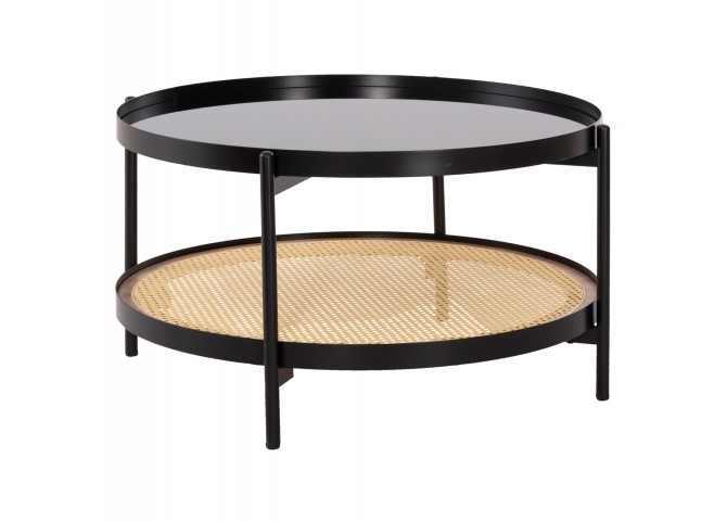ΤΡΑΠΕΖΙ ΣΑΛΟΝΙΟΥ SEITZ HM18030 ΓΥΑΛΙ TOP-ΜΕΤΑΛΛΟ-RATTAN ΣΕ ΦΥΣΙΚΟ Φ80x45Υεκ.