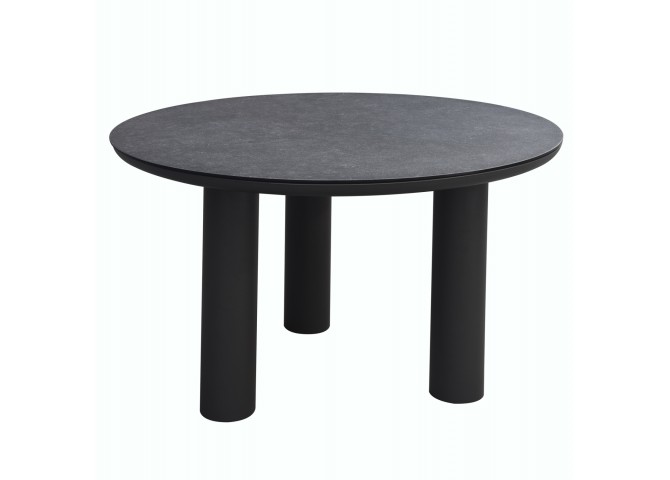 ΤΡΑΠΕΖΙ ΑΛΟΥΜΙΝΙΟΥ DOSUN HM6201.01 ΓΚΡΙ ΣΚΕΛΕΤΟΣ-3D PRINT ΓΥΑΛΙ-ΚΕΡΑΜΙΚΟ LOOK Φ120εκ