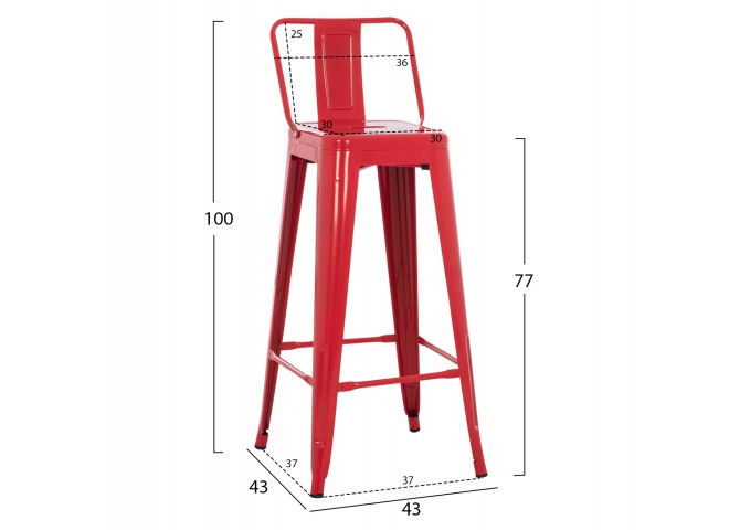 ΣΚΑΜΠΟ BAR ME ΠΛΑΤΗ ΜΕΤΑΛΛΙΚΟ MELITA-PRO HM8643.44 ΚΟΚΚΙΝΟ 42x42x100Υεκ.