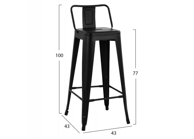 ΣΚΑΜΠΟ BAR ME ΠΛΑΤΗ ΜΕΤΑΛΛΙΚΟ MELITA-PRO HM8643.42 ΜΑΥΡΟ ΜΑΤ 42x42x100Υεκ.