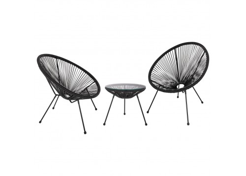 ΣΕΤ ΕΞΩΤΕΡΙΚΟΥ ΧΩΡΟΥ 3ΤΜΧ ACAPULCO HM21101 TWISTED WICKER-ΜΕΤΑΛΛΟ ΣΕ ΜΑΥΡΟ