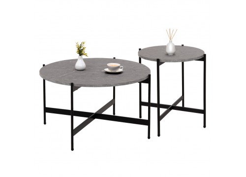 ΣΕΤ 2ΤΜΧ ΤΡΑΠΕΖΙΑ ΣΑΛΟΝΙΟΥ RONDA HM21089.01 MDF ΓΚΡΙ ΜΑΡΜΑΡΟ Φ80εκ & Φ50εκ