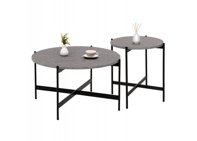 ΣΕΤ 2ΤΜΧ ΤΡΑΠΕΖΙΑ ΣΑΛΟΝΙΟΥ RONDA HM21089.01 MDF ΓΚΡΙ ΜΑΡΜΑΡΟ Φ80εκ & Φ50εκ