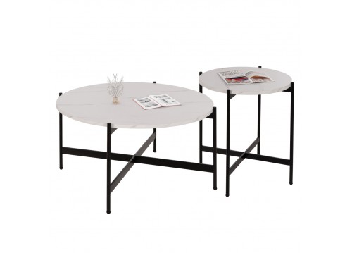ΣΕΤ 2ΤΜΧ ΤΡΑΠΕΖΙΑ ΣΑΛΟΝΙΟΥ RONDA HM21089.04 MDF ΛΕΥΚΟ ΜΑΡΜΑΡΟ Φ80εκ & Φ50εκ