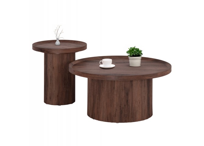 ΣΕΤ 2ΤΜΧ ΤΡΑΠΕΖΙΑ ΣΑΛΟΝΙΟΥ MARGON HM21084 MDF ΣΚΟΥΡΟ ΚΑΦΕ Φ80εκ & Φ45εκ
