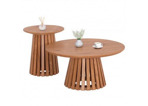 ΣΕΤ 2ΤΜΧ ΤΡΑΠΕΖΙΑ ΣΑΛΟΝΙΟΥ TALBERT HM21083 MDF ΦΥΣΙΚΟ ΞΥΛΟΥ Φ80εκ & Φ45εκ